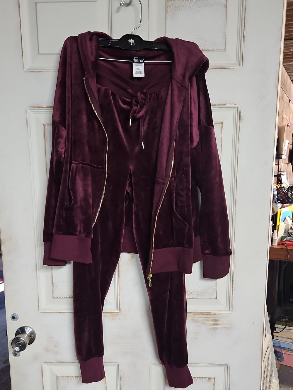 Felina Deep Burgundy Velvet Hoodie & Joggers Set